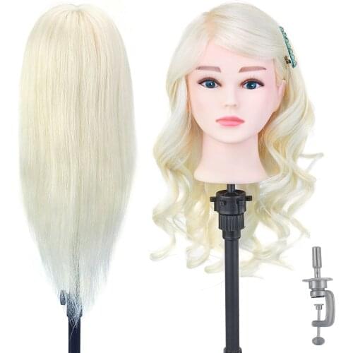 100% Real Hair for Hairstyles Hairdressing Mannequin Head with hair Hairdresser Curling Dyeing Practice Training Head with Stand