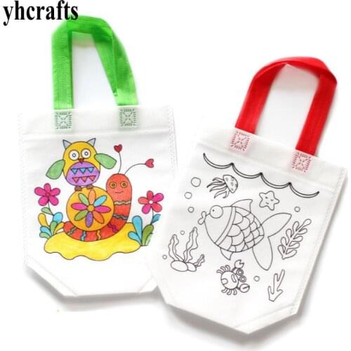 2PCS/LOT.Panit unfinished felt bag Shopping bag Drawing toy Early educational toys Kindergarten arts and crafts Candy bag OEM