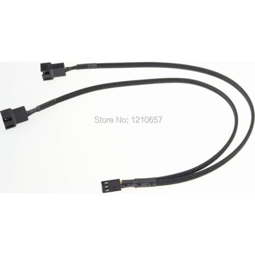 2Pieces LOT 3Pin Female to Dual Male Sleeved Y-Splitter Adapter Wire Fans Power Extension Cable 30cm