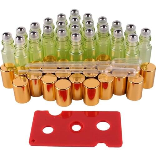 24pcs 5ml Green Essential oil pearl coated Glass Roll on Bottles with Stainless Steel Roller Ball for perfume aromatherapy