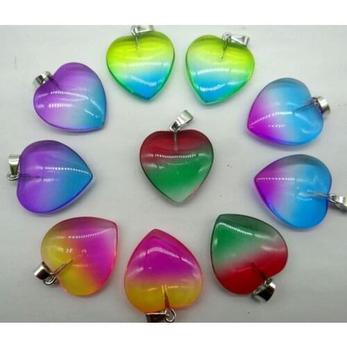 25mm Natural Rainbow Color plating Stone color charms Heart Shaped Pendant For DIY Jewelry Making Necklace Accessories 24PCS