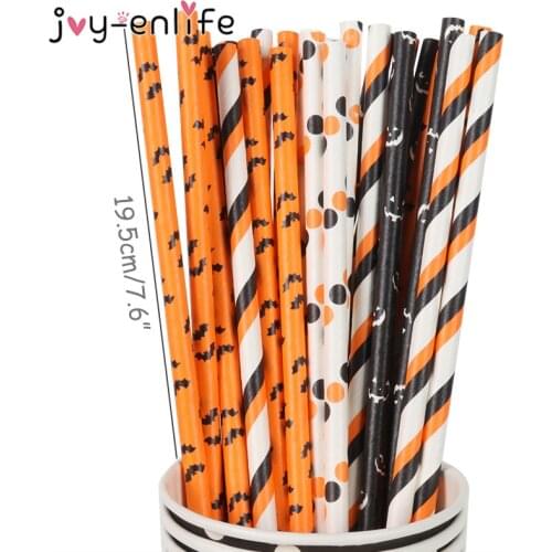 25pcs Halloween Pumpkin Ghost Skull Bat Paper Straws for Halloween Party Decoration Drinking Straws Bar Birthday Party Supplies