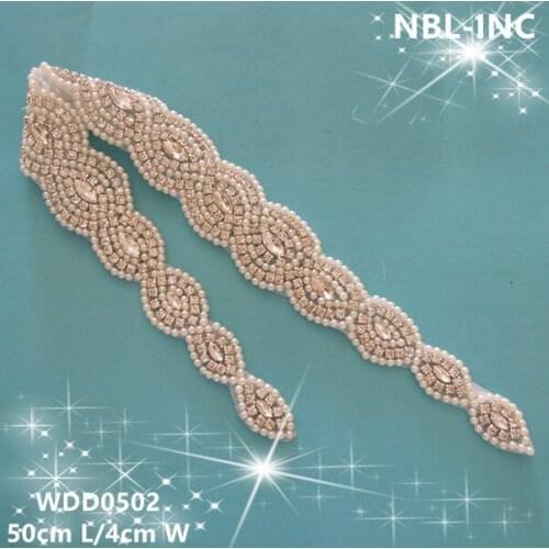 30PCS)Wholesale hand beaded sewing bridal sash rhinestone pearl applique iron on for wedding dresses DIY belt WDD0502