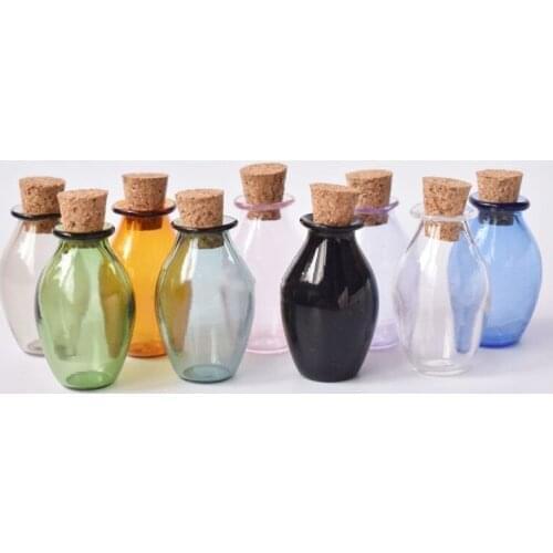 5pcs 9 Color Wine Vase Shape Mini Small Glass Bottles With Cork Stopper Jars Tiny Wedding Vials Message Favor Containers Jewelry