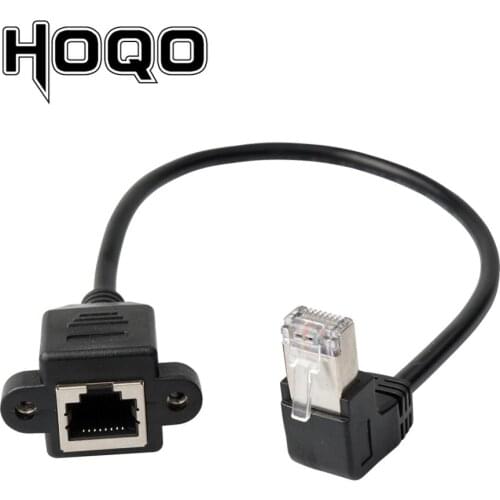 90 degree Rj45 screw Panel mount ethernet Extension UP angle Cable LAN Male to Female UTP Cat5e internet Cord Screw hole