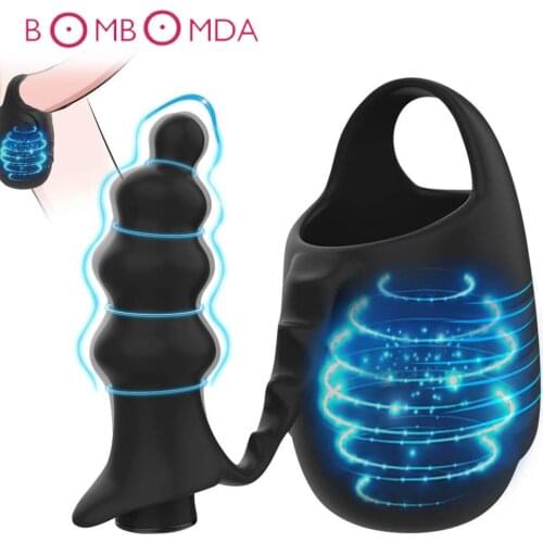 Anal Vibrators for Men 7 Modes Vibrating Penis Massager Ring Male Scrotum Chastity Cage Testicle Bondage Vibrators Cock Rings