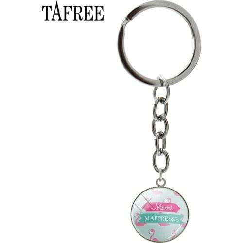 TAFREE Merci MAITRESSE With Flamingo Fashion Keychain Novelty Teachers Gift Key Chain Glass Key Ring Key Chain Car Jewelry MM64