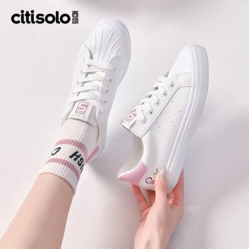 C7063/Citisolo 2021 Small White Shoes Spring New Simple Flat Bottomed Versatile Fashion Classic Shell Head Womens Shoes