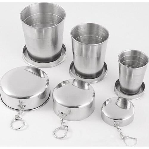 75/150/250m Stainless Steel collapsible cup Travel Portable folding cup With Chain Telescopic Cup Outdoor Sports Camping Cup