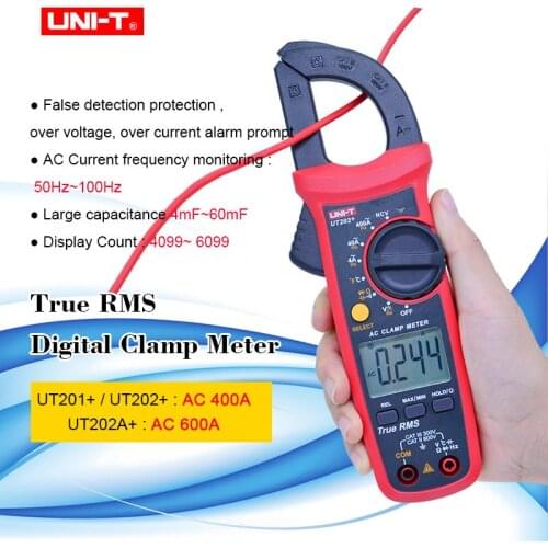 UNI-T True RMS Digital Clamp Meter UT201+ UT202+ UT202A+ AC DC current 400-600A Auto Range multimeter false detection protection