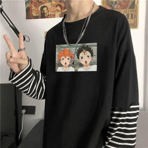 Haikyuu Anime Harajuku T Shirt Kawaii Hinata Shoyo Yu Nishinoya Funny Cartoon Graphics Men Women Autumn Loose Long Sleeve Tshirt