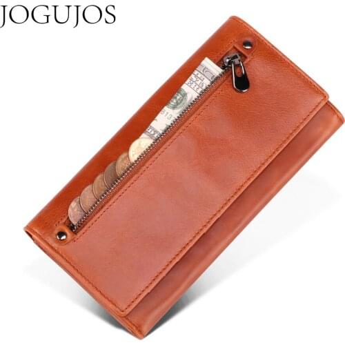 JOGUJOS Brand Genuine Leather Women Clutch Wallet Multifunction Coin Purse For Phone Bag Hasp Card Holder Rfid Wallet Handy