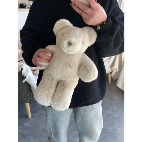 Rex Rabbit Fur Bear Doll Real Fur Soft Stuffed Animals Plush Toys For Children High-end Fashion Girl Birthday Gifts