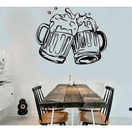 Mugs Of Beer Drink Glass Wall Sticker Beer Bar Kitchen Beer Bar Wall Decal Resturant Beer Vine Vinyl Decor