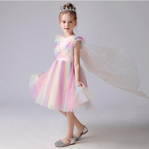 Summer New Kids Girls' Short-sleeved Dress Cute Sequined Gauze Skirt 3-9T Princess Dress for Girls Childrens Clothing