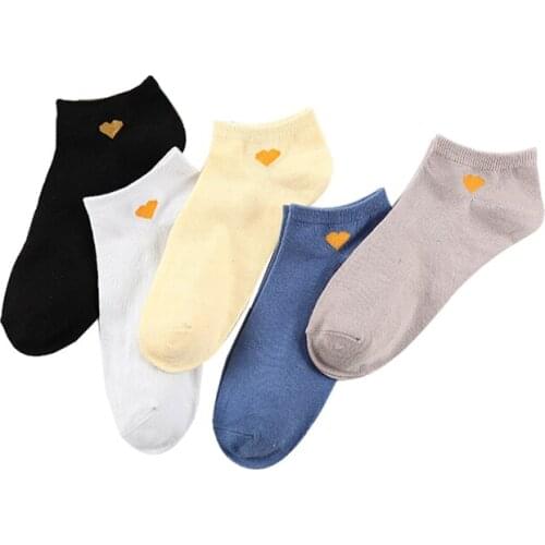 5 pairs Summer new love Womens boat socks thin all-match shallow mouth Women socks cotton breathable Womens socks