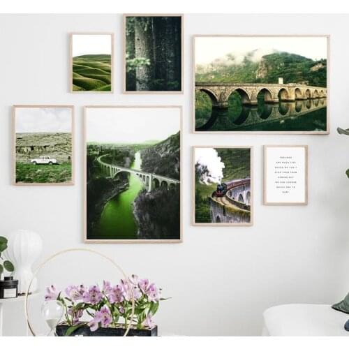 Grassland Tree Bridge Train Life Quotes Wall Art Canvas Painting Nordic Posters And Prints Wall Pictures For Living Room Decor