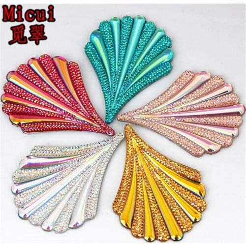 Micui 10pcs 43*61mm AB Color Leaf Resin Rhinestones Flat Back Crystal Button For Clothes Dress Crafts Garment Decoration ZZ773