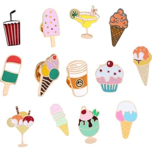 Cute Dessert Enamel Pins Ice Cream Cola Cake Popsicle Cartoon Brooch for Women Girl Denim Shirt Lapel Pin Lovely Badges Jewelry