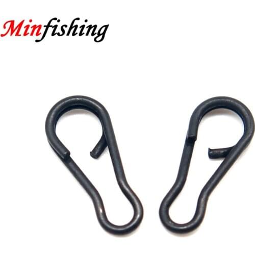 Minfishing 500 pcs/lot Black Stainless Steel Oval Lure Hooked Clips Fishing Swivel Snap Accessories Connector Fishing Tool