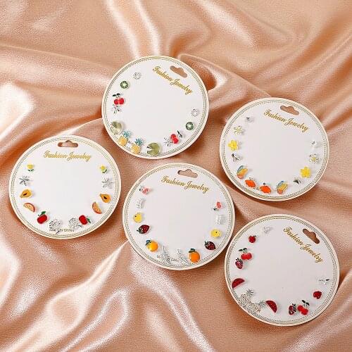 QiLuxy Fashion Enamel Cute Colour Fruits Stud Earrings Set for Women Girl Simple Small Earrings Korean Personality Earring Gift