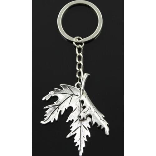 Fashion Key Ring Metal Key Chain Keychain Jewelry Antique Bronze Silver Color Plated Folding Maple Leaves Canada 55x44mm Pendant