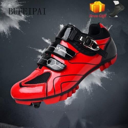 New Mountain Bike Cycling Shoes Outdoor Non-Slip MTB Bicycle Shoes Self-Locking Breathable Bicycle Cleat Shoes Sneakers Men red