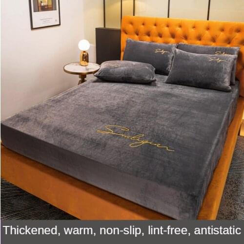 Soft Fitted sheet Embroidery mattress cover Elastic band fitted Velvet queen king size bed sheet and pillowcases