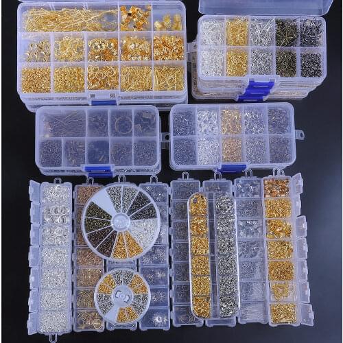 Box Packing Alloy Copper Lobster Clasp Wire Jump Rings Chain Earring Hook Head Pins Jewelry Findings Making Kits Set Supplies