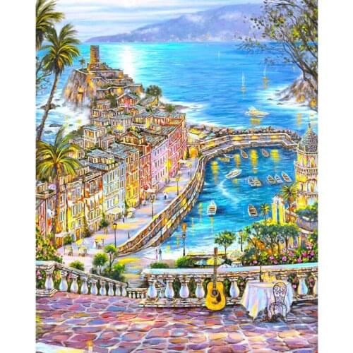 DIY Digital Painting By Numbers golden seaside holiday oil painting mural Kits Coloring Wall Art Picture Gift frameless