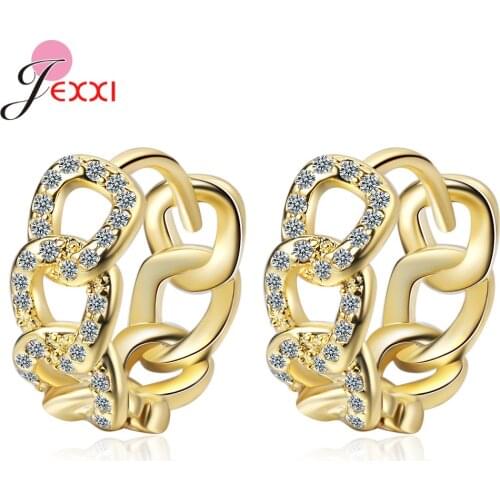 New Fashion 925 Sterling Silver Women Earrings Simple Rhinestone Cubic Zircon Hollow Chain Hoop Earring Fine Jewelry