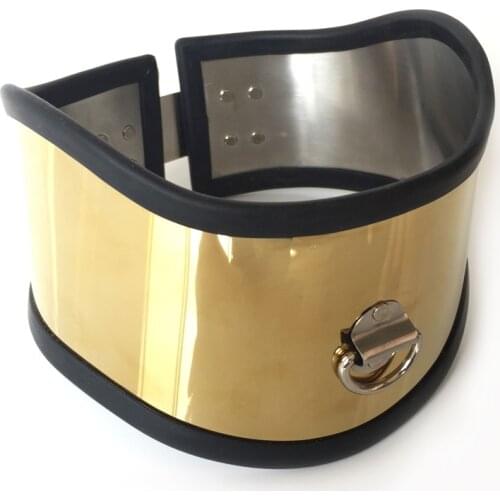 Luxury Titanium Gold Necklet Neck Ring Metal Stainless Steel Restraint Posture Collar Bondage Adult BDSM Sex Toy For Male Female