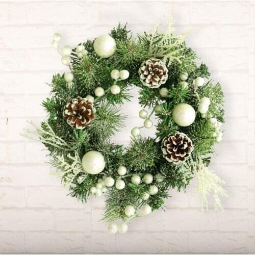 Christmas Decoration Wreath Holiday Wreath Door Hanging Flocking PVC Pine Cones White Fruit Decoration Home Window Props New