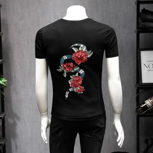 Flowers Printing Designer T shirt 2021 Spring Summer Snake Embroidery Short Sleeve Men T-shirts Black White Tees 5XL 9229