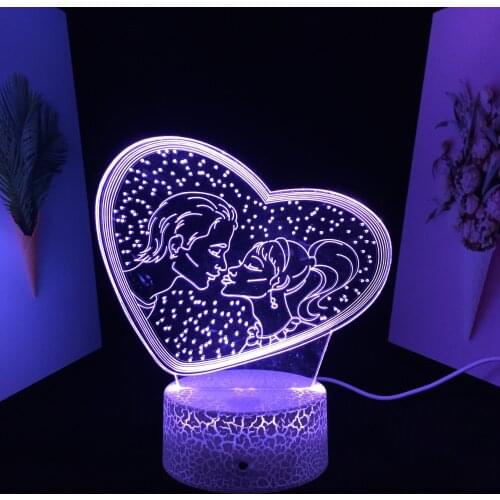 Valentine Series Starry Sky Men And Women Kissing 3D Lamp Visual Illusion for Festival Birthday Gifts Night Light White Base