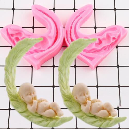 Sleeping Baby Silicone Mold Leaf Fondant Cake Decorating Tools 3D Craft Candle Soap Resin Mould Candy Chocolate Gumpaste Moulds