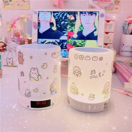 USB Rechargeable LED Table Night Lamp Touch Dimmable Portable Bluetooth Speaker Digital Alarm Clock Christmas Night Light Gift