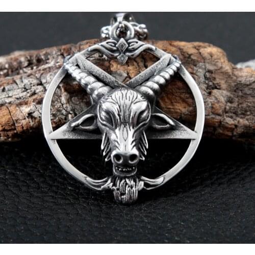 Vintage Pentagram Satan Goat Necklace Pendant Stainless Steel Baphomet Satan Symbol Necklace For Men Women Fashion Pagan Jewelry