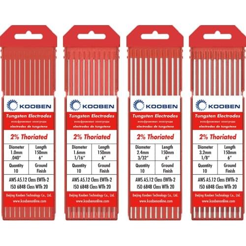 WT20 Tungsten Electrodes 1.0 1.6 2.4 3.2mm x 150mm Red Tig Welding Tungsten Electrodes