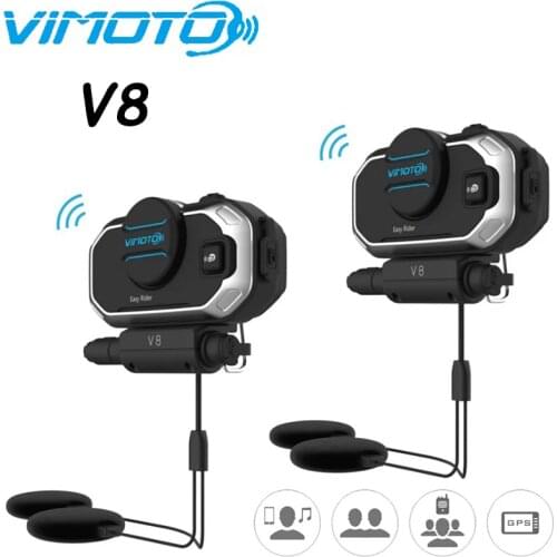 English Version Vimoto 2PCS V8 Motorcycle Rider Helmet Bluetooth-compatible Headset Stereo For Mobile Phone and GPS 2 Way Radio
