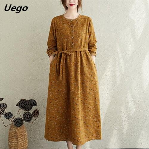 Fashion Print Floral Prairie Chic Dress Sashes Office Lady Work Dress Cotton Lienn Women Autumn Dress Female Casual Spring Dress