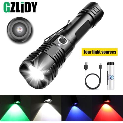 4-color LED Flashlight USB Rechargeable 18650 Torch Waterproof Powerful Outdoor Camping Lantern Telescopic Zoom Fishing Light