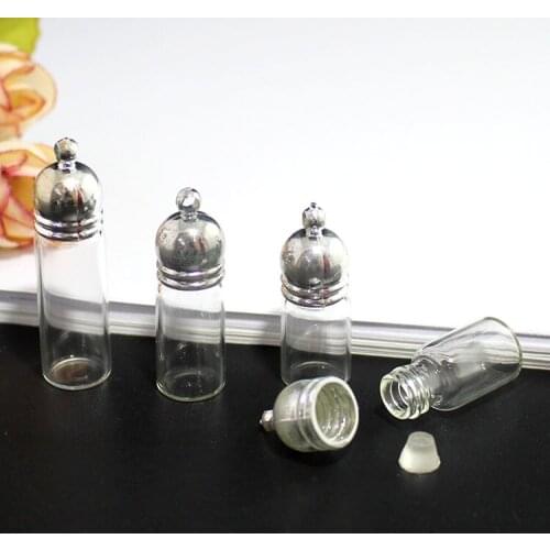 4PCS Clear Glass Bottle Pendant with Round metal Cap Perfume Small Bottle Pendants Diy Jewelry Findings