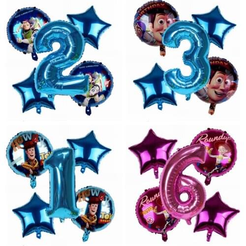 Boys Favor 5pcs Toy Story Huwdy Buzz Lightyear Shepherdess 5pcs 32inch Number Foil Balloons Birthday Party Decoration Suit
