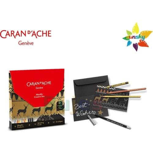 9pc pen+12pc card Swiss original CARAN D'ACHE Color pencil color crayon watercolor ink pen greeting postcard office stationery
