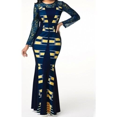 African Dress For Women 2020 Casual Plus Size Slim Patchwork Lace Maxi Dresses Elegant Sexy Long Dress 5XL 4XL Africa Clothing