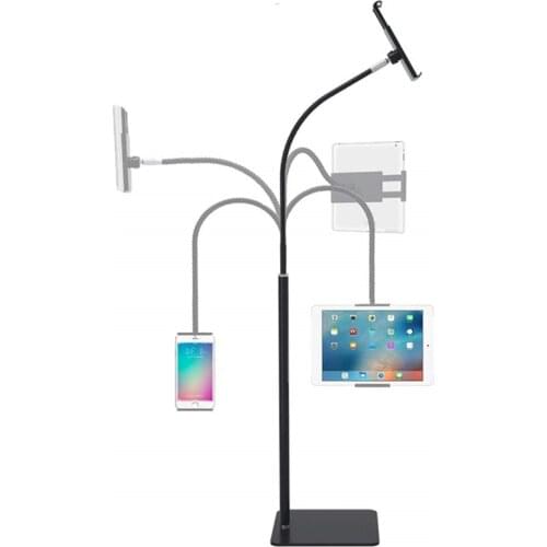 Treadmill Tablet Floor Stand Cell Phone Bed Floor Holder Flexible Gooseneck Arm Bracket with Stable Base for iPad iPhone 4-11