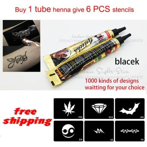 Free Shipping Natural cosmetics Indian temporary 25g black Henna Tattoo for Body Drawing give makeup kit stencils for painting