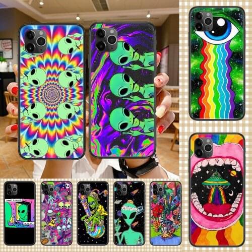 Cartoon Space Alien Phone Case Cover Hull For iphone 5 5s se 2 6 6s 7 8 12 mini plus X XS XR 11 PRO MAX black 3D bumper soft