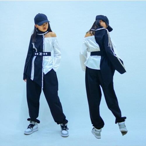 Fashion Jazz Dance Costumes For Kids Long Sleeve Tops Black Pants Modern Hip Hop Dancing Clothes Performance Rave Clothes